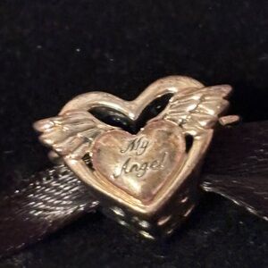 Pandora Silver Heart Winged Angel/mom charm